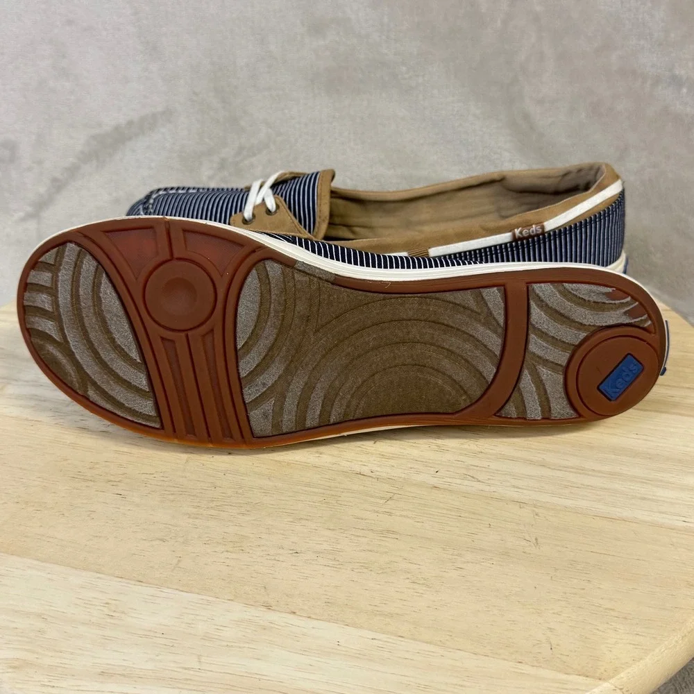 Keds Womens Ortholite Boat‎ Shoes Navy White Striped Loafers WF57107 Size 10